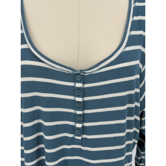 TORRID LOUNGE Blue White Stripe Henley Long Sleeve Shirt Top Plus Size 2 - Picture 5 of 5